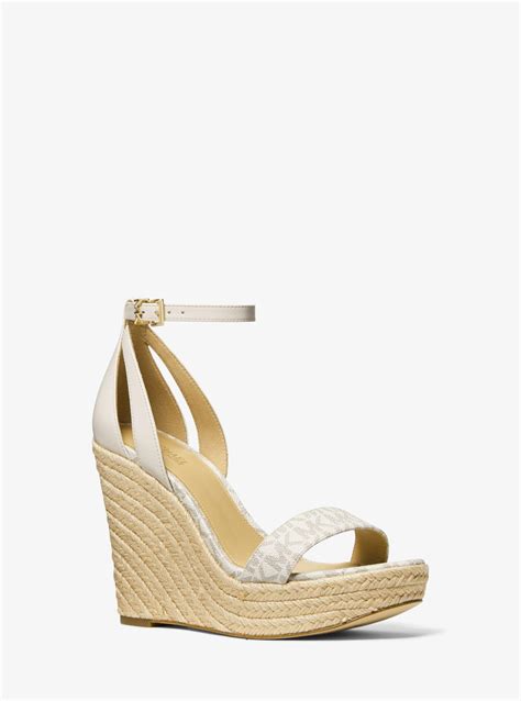 michael kors logo leather wedge sandle|Michael Kors suede wedge sandals.